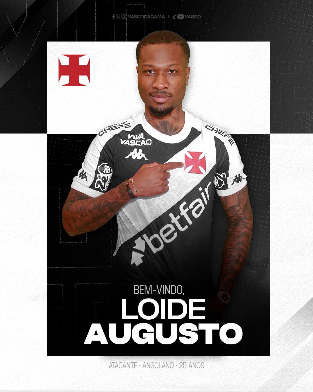 Vasco anuncia a contratação de atacante angolano Loide Augusto