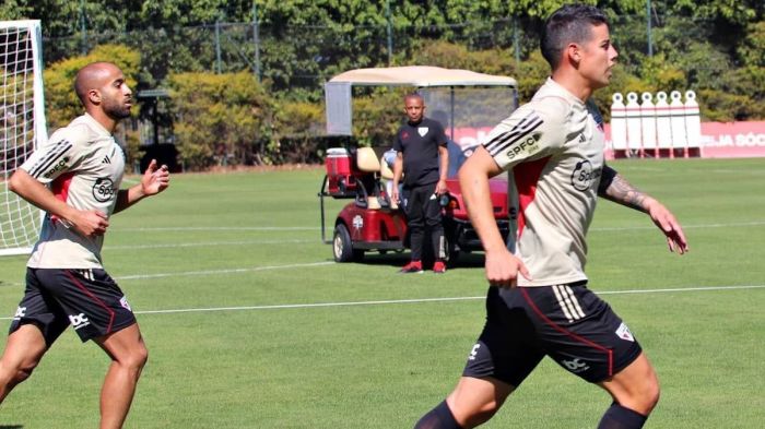 Lucas e James Rodríguez treinam em São Paulo em dia de Sul-Americana