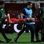 Qual foi a lesão sofrida pelo jogador do Argentino Jrs em lance com Marcelo?