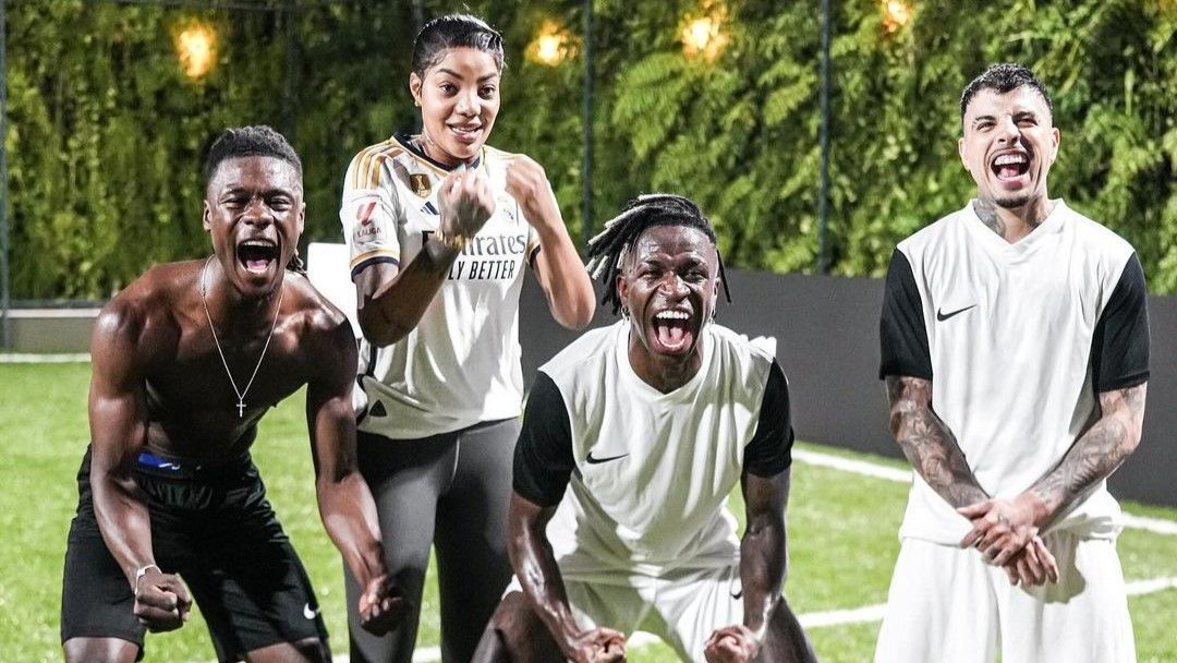 Ludmilla faz golaço e rouba a cena em ‘pelada’ de Vini Jr e craques do Real; assista