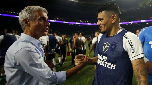Luís Castro e Tiquinho Soares após a partida entre Botafogo e Palmeiras