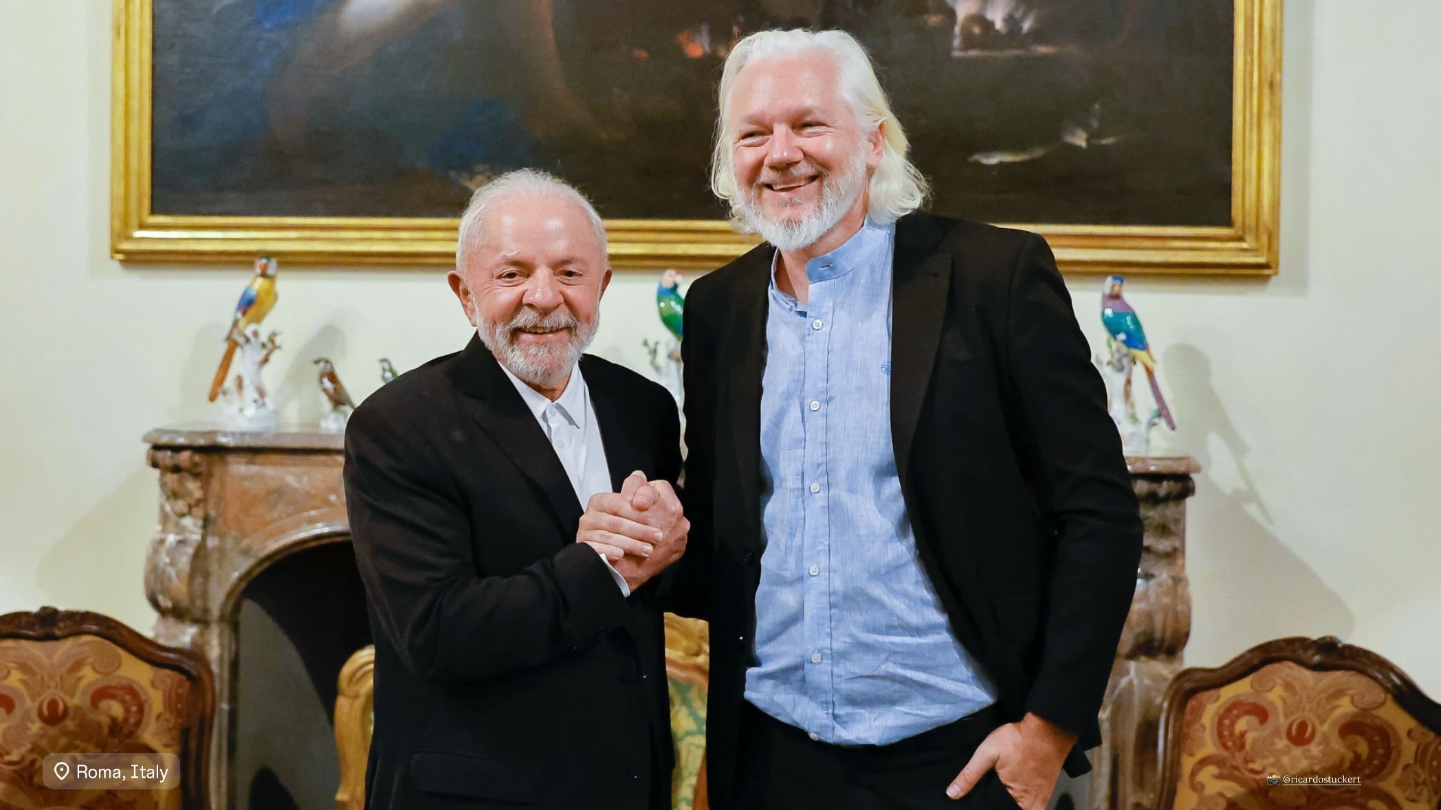 Lula se encontra com Julian Assange durante viagem a Roma