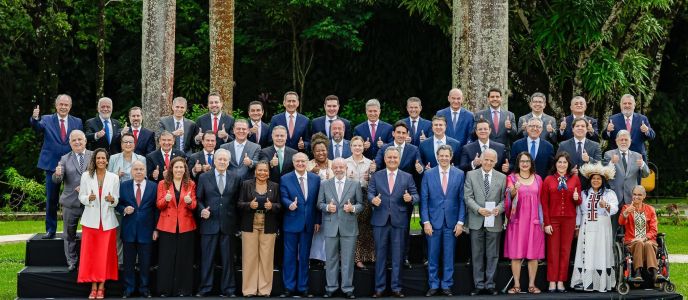 O presidente Luiz Inácio Lula da Silva e sua equipe de ministros