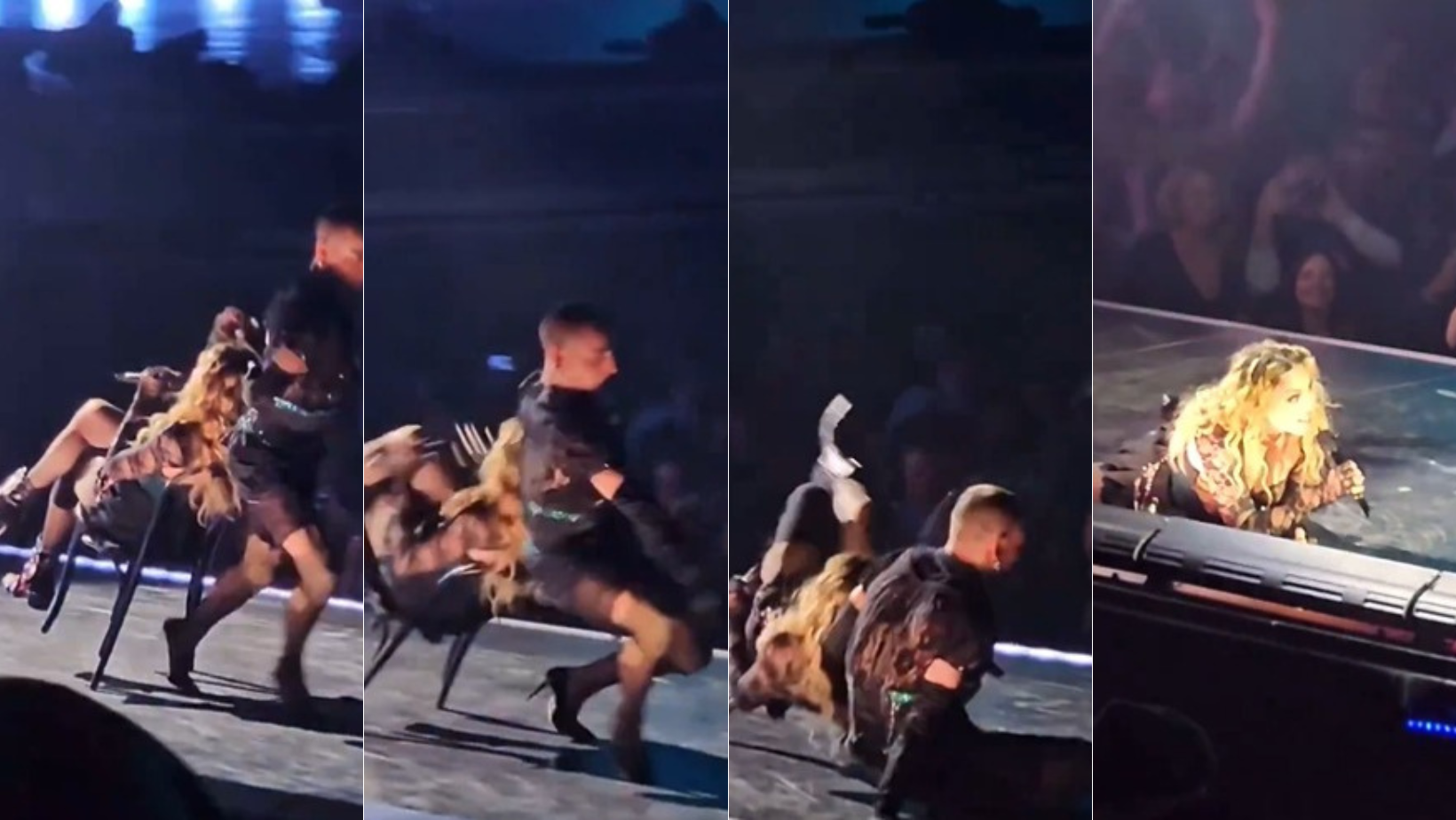 Vídeo: aos 65 anos, Madonna é derrubada por bailarino, fica de pernas para o ar e ri de si mesma