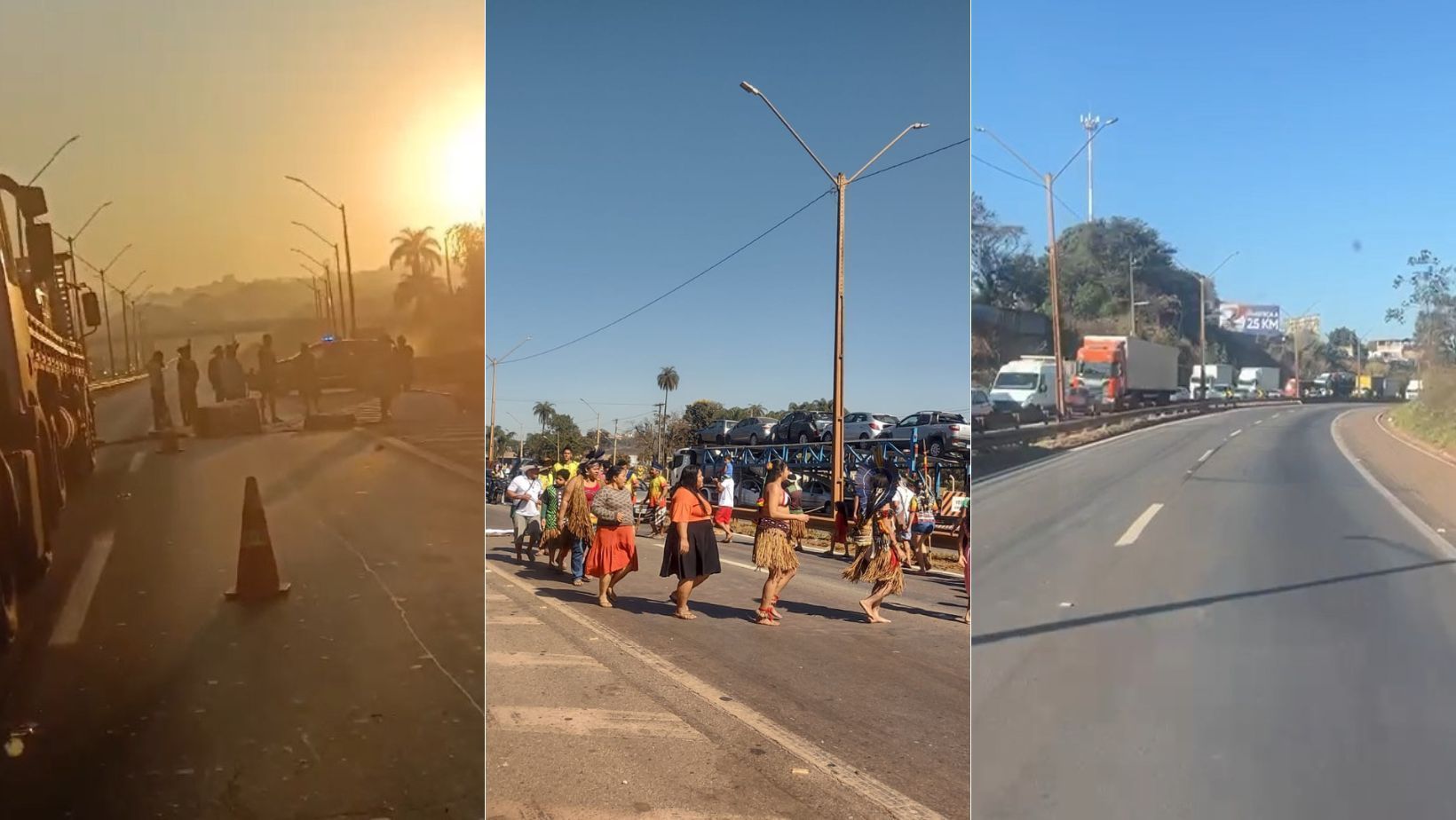 Manifestação indígena na BR-381, desde a madrugada, causa congestionamento de quase 13 km