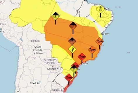 Inmet renova previsão e alerta para chuva e tempestade em 19 estados e no DF; veja mapa