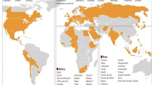 Mapa da Gripe Aviária no mundo