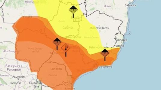 Mapa do Inmet indica alertas de tempestade para Minas Gerais