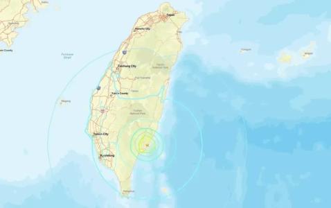 Mapa mostra abalo sísmico em Taiwan