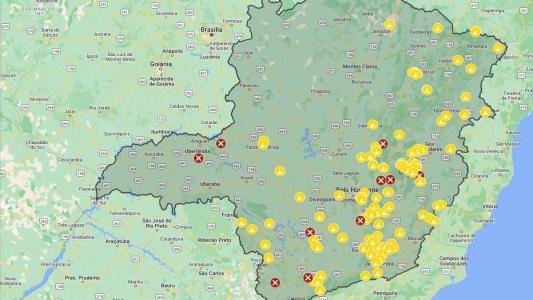 Mapa mostra os pontos interditados nas estradas estaduais e federais