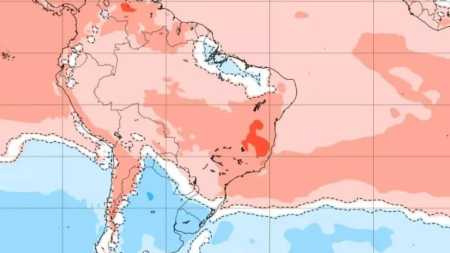Mapa mostra projeção de temperatura para a primeira semana de dezembro no Brasil