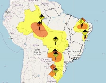 Mapa mostra onde pode chover mais forte no Brasil