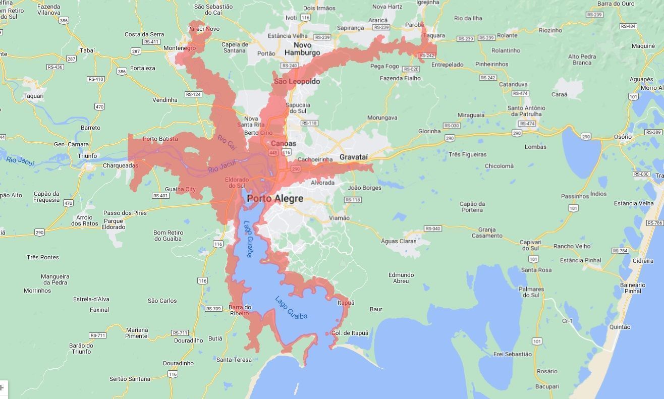 Guaíba atinge impressionantes 5,22 metros;  mapa mostra áreas afetadas