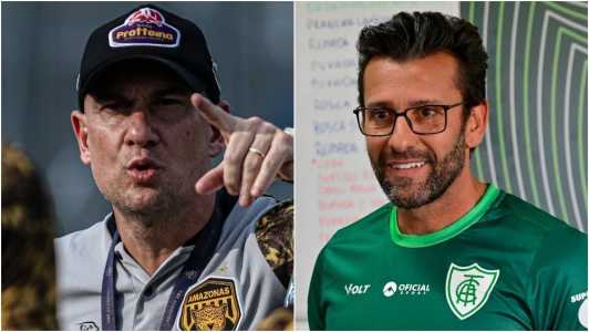Márcio Zanardi (à esquerda) e Alberto Valentim (à direita), técnicos de Amazonas e América, respectivamente