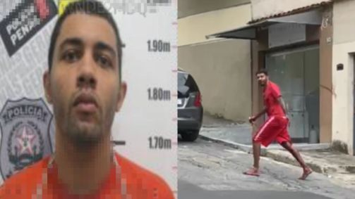 Marcus Vinícius Lopes no momento em que foi fichado na polícia e logo após o crime