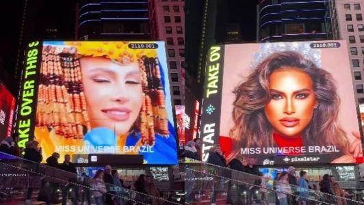 Maria Brechane estampa telão da Times Square