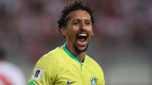 Marquinhos comemora gol que garantiu a vitória do Brasil sobre o Peru, nesta terça