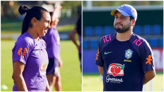 Marta e Arthur Elias nos treinos da Seleção Brasileira