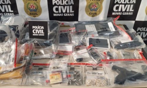 Materiais apreendidos operação da PCMG contra crimes patrimoniais no Campo das Vertentes