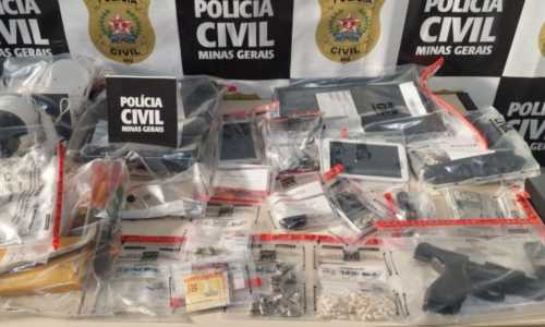 Materiais apreendidos operação da PCMG contra crimes patrimoniais no Campo das Vertentes