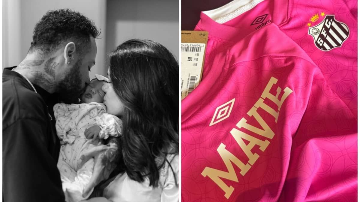 Mavie, filha de Neymar, recebe camisa do Santos na maternidade; veja