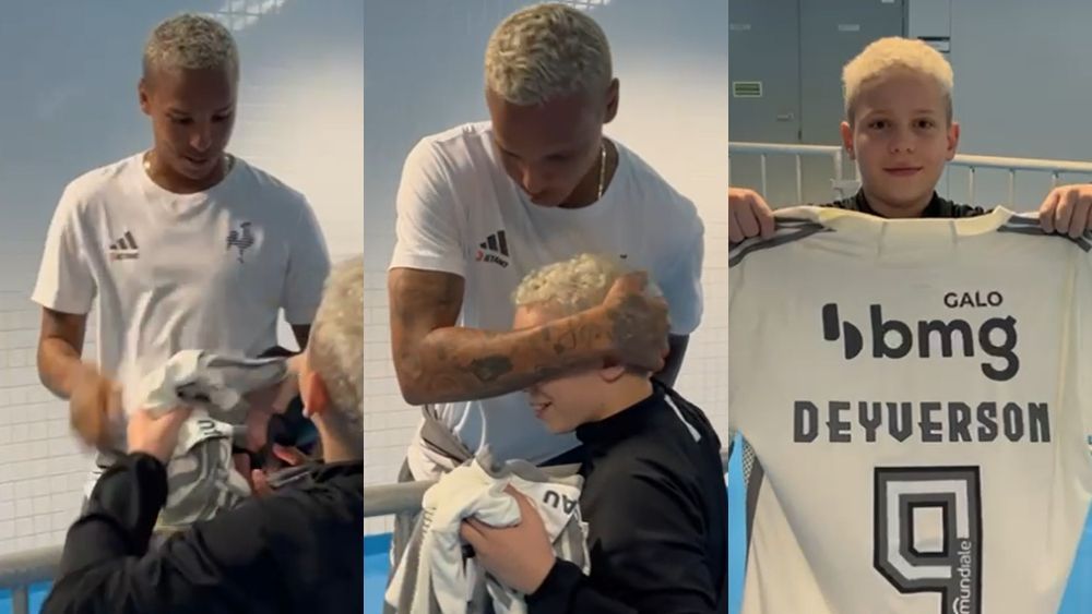 Torcedor mirim do Grêmio recebe camisa do Atlético de Deyverson: 'Joga muito'