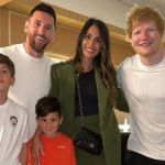 Messi e família posam ao lado de Ed Sheeran após show em Hollywood