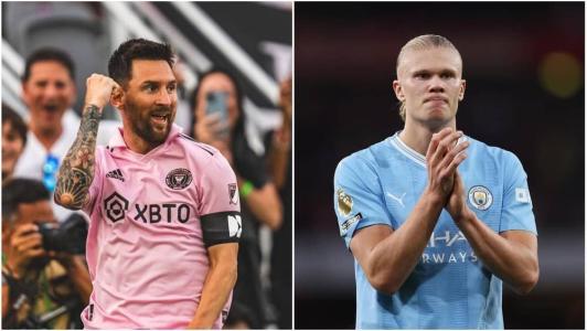 Messi (esq), do Inter Miami, e Haaland (dir), do Manchester City
