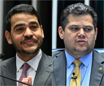 O advogado-geral da União, Jorge Messias (esq.), e o presidente do Senado, Davi Alcolumbre (dir.)