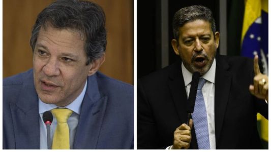 Ministro da Fazenda, Fernando Haddad (PT), presidente da Câmara dos Deputados, Arthur Lira (PP)