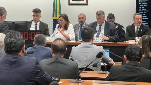 Ministro Flávio Dino participa da audiência na Câmara dos Deputados ao lado do diretor-geral da Polícia Federal