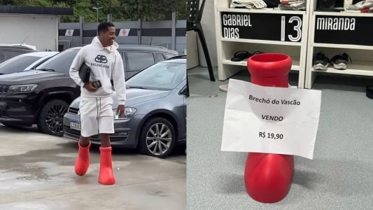 Miranda chegou ao treino com 'gigantes' botas vermelhas da MSCHF