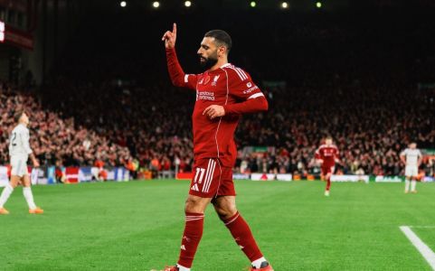Salah comemora gol em Liverpool 2 x 0 Aston Villa, pela Premier League 2025/2026
