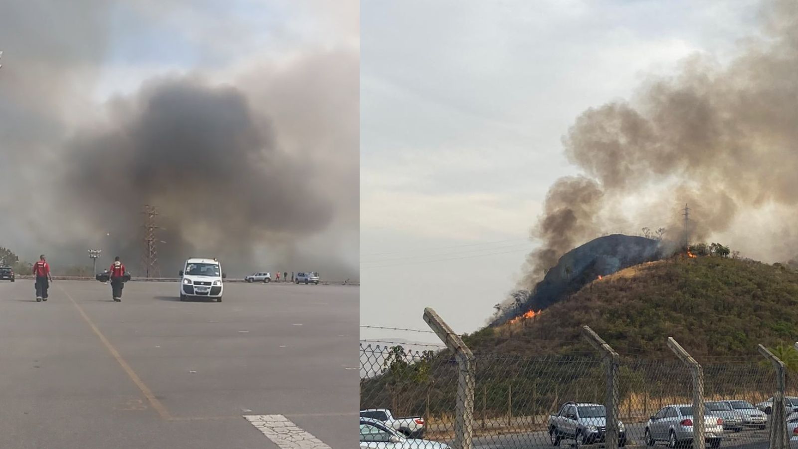 Fogo queima vegetação perto da Fiat, em Betim (MG), e causa grande nuvem de fumaça