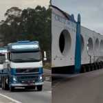 Carreta com carga de 850 toneladas interrompe viagem novamente na Fernão Dias, em MG