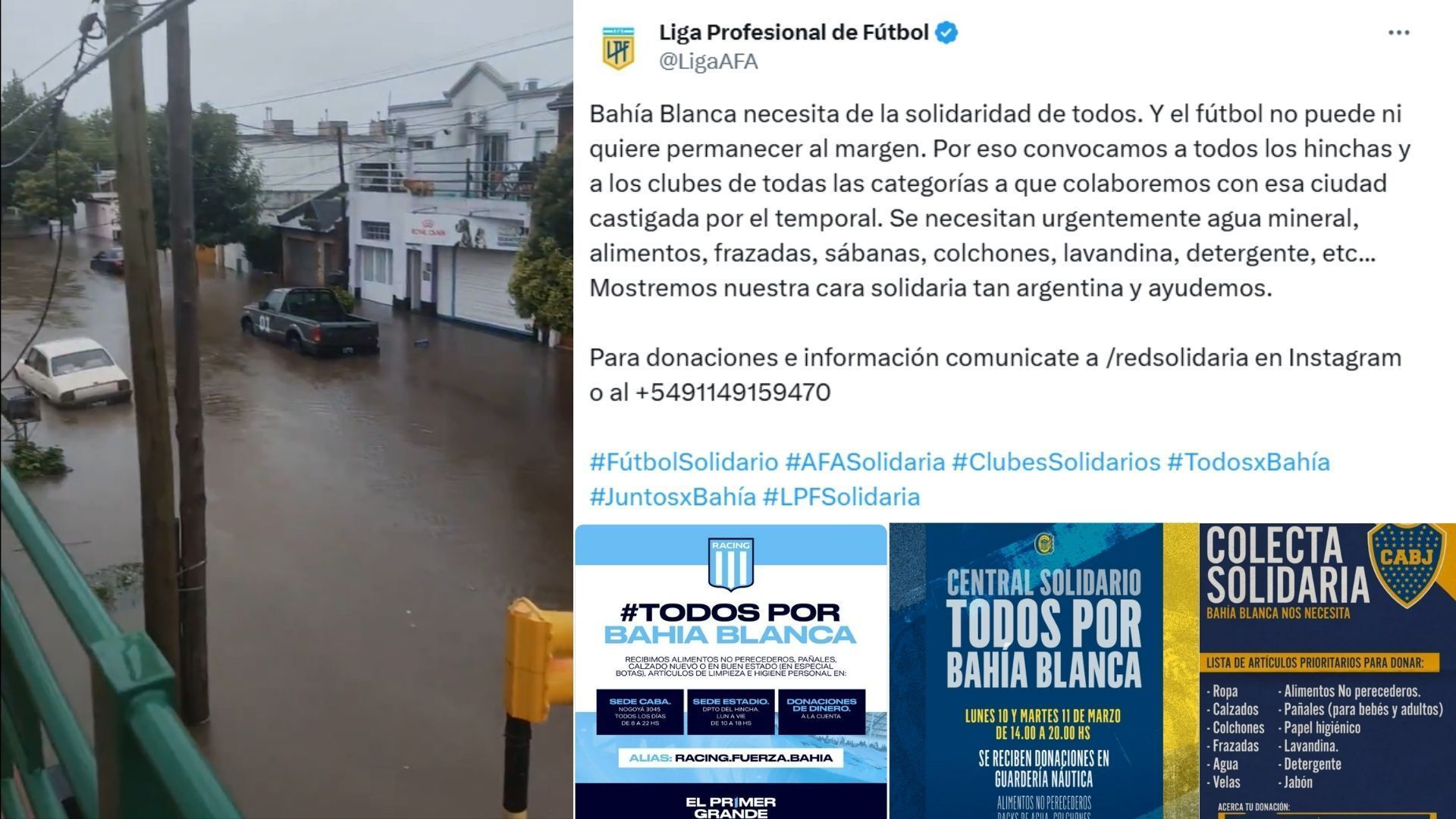 Racing, Boca, Rosario, Newell's: futebol argentino se mobiliza por doações após tragédia em Bahía Blanca