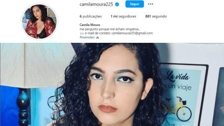 montagem com instagram de camila moura e foto dela