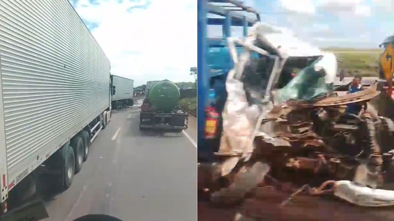Acidente envolvendo carreta, caminhão e micro-ônibus deixa quatro feridos na BR-381, na Grande BH