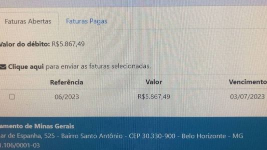 Moradora enviou conta da Copasa de quase R$ 6 mil à Itatiaia