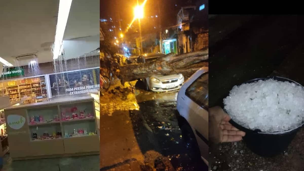 Vídeos: chuva forte de granizo surpreende moradores de Teófilo Otoni (MG) e causa destruição: 'passou um ciclone'