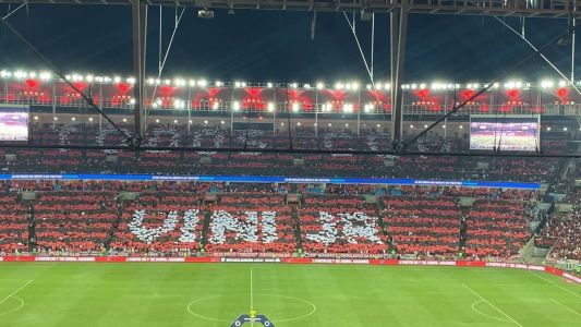 Mosaico da torcida do Flamengo em apoio a Vini Jr