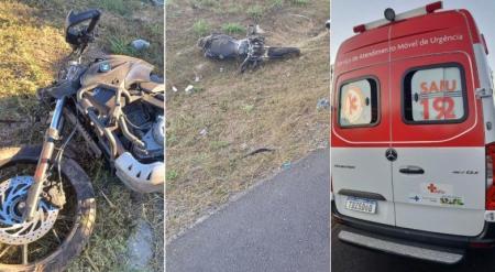 Moto BMW foi parar na vala da rodovia