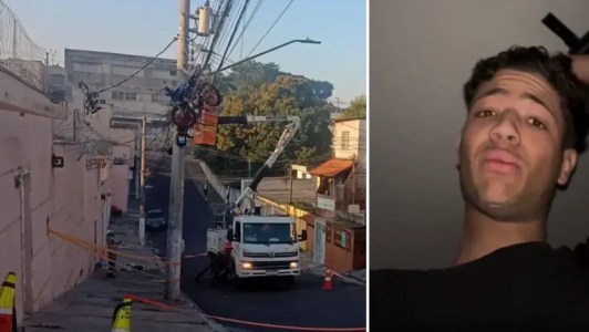 Foto mostra motocicleta presa na fiação