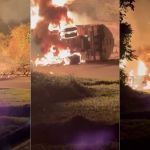 Motorista fica em estado grave após caminhão-tanque tombar e incendiar serra no RJ; vídeo