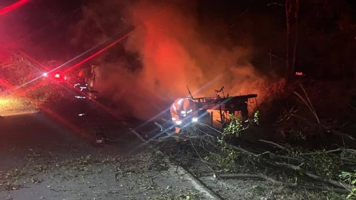 Caminhão carregado com caixas de bananas pega fogo em rodovia no interior de Minas; veja imagens 