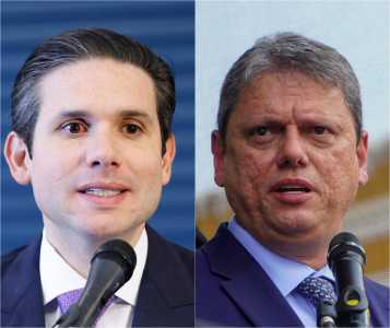 O presidente da Câmara dos Deputados, Hugo Motta (esq.), e o governador de São Paulo, Tarcisio de Freitas (dir.)