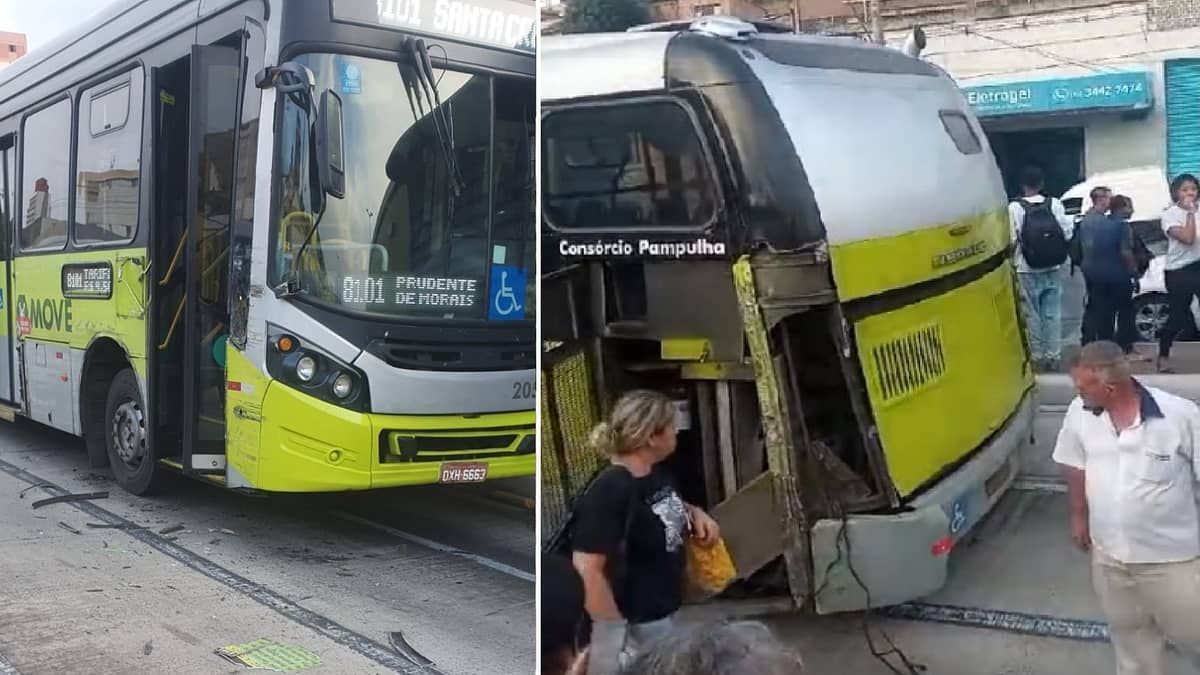 Vídeo: dois ônibus do Move batem e bloqueiam pista exclusiva em BH