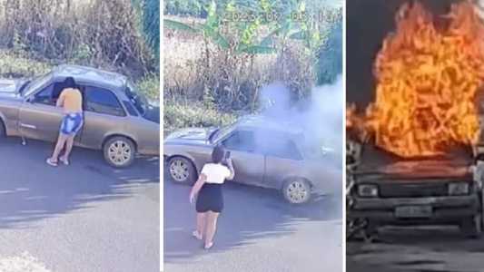 Mulher foi flagrada queimando carro do marido