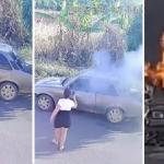 Vídeo: mulher fica revoltada após marido ir para o bar e incendeia o carro dele em MG