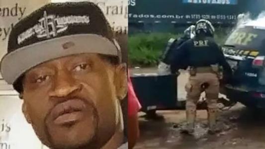 Na primeira imagem, George Floyd; Na segunda, ação da PRF que matou Genivaldo de Jesus Santos